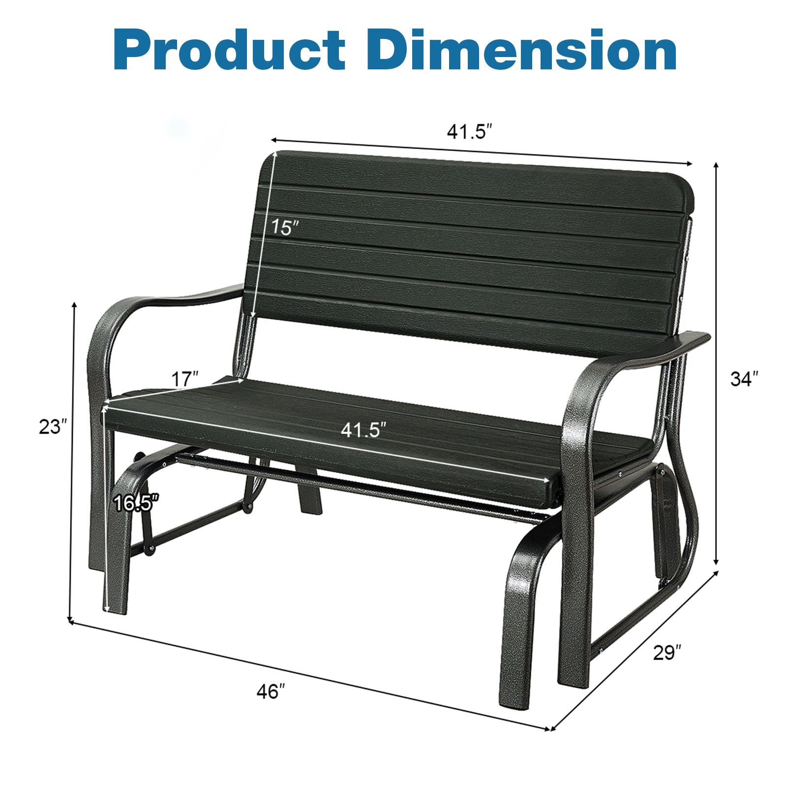 2-Seat Porch Glider with HDPE Back Seat and Steel Frame, Black Patio Rocking Chairs & Gliders   at Gallery Canada