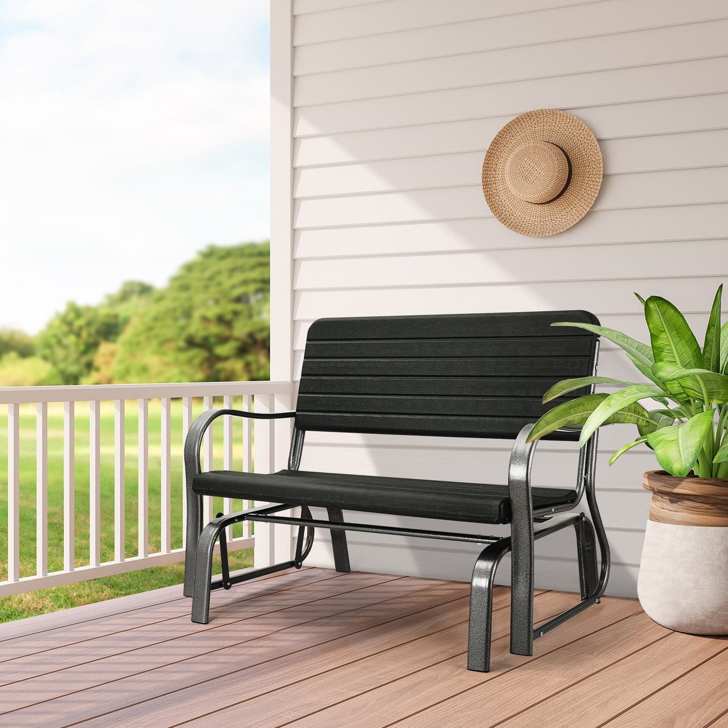 2-Seat Porch Glider with HDPE Back Seat and Steel Frame, Black Patio Rocking Chairs & Gliders   at Gallery Canada