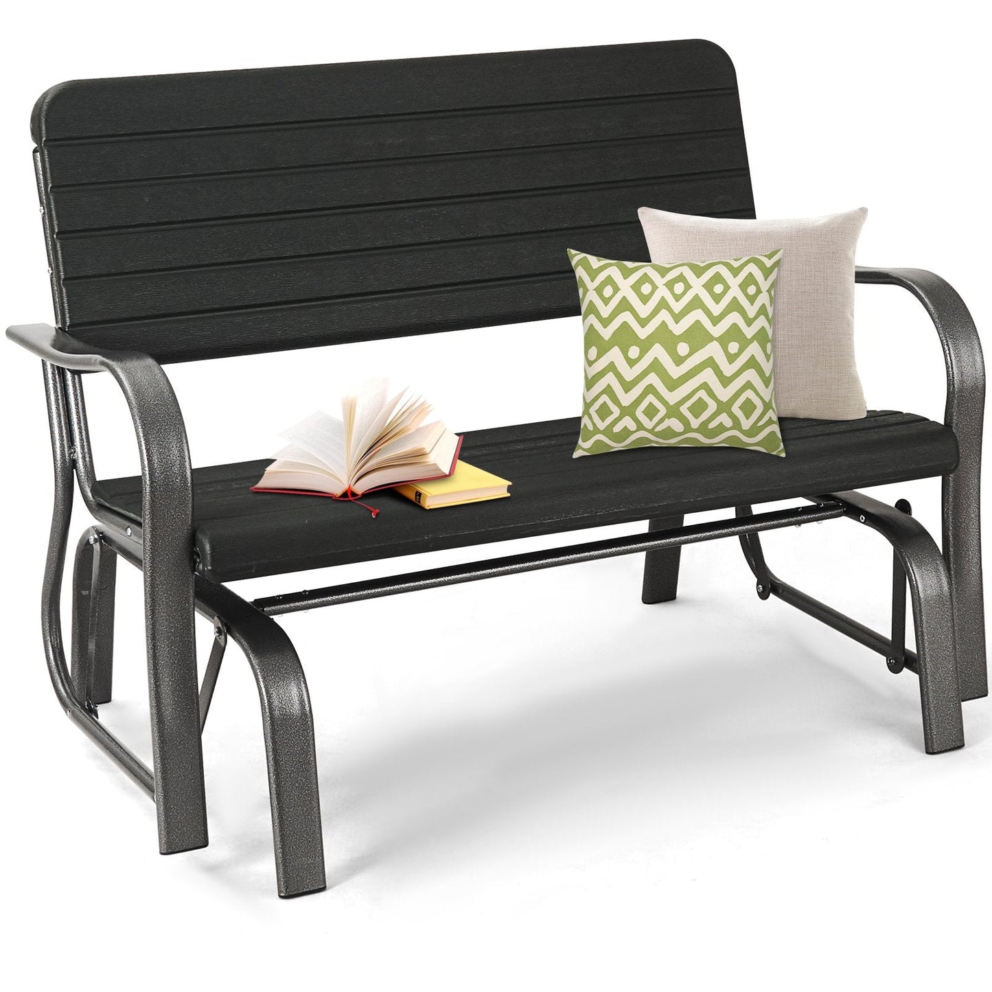 2-Seat Porch Glider with HDPE Back Seat and Steel Frame, Black Patio Rocking Chairs & Gliders   at Gallery Canada