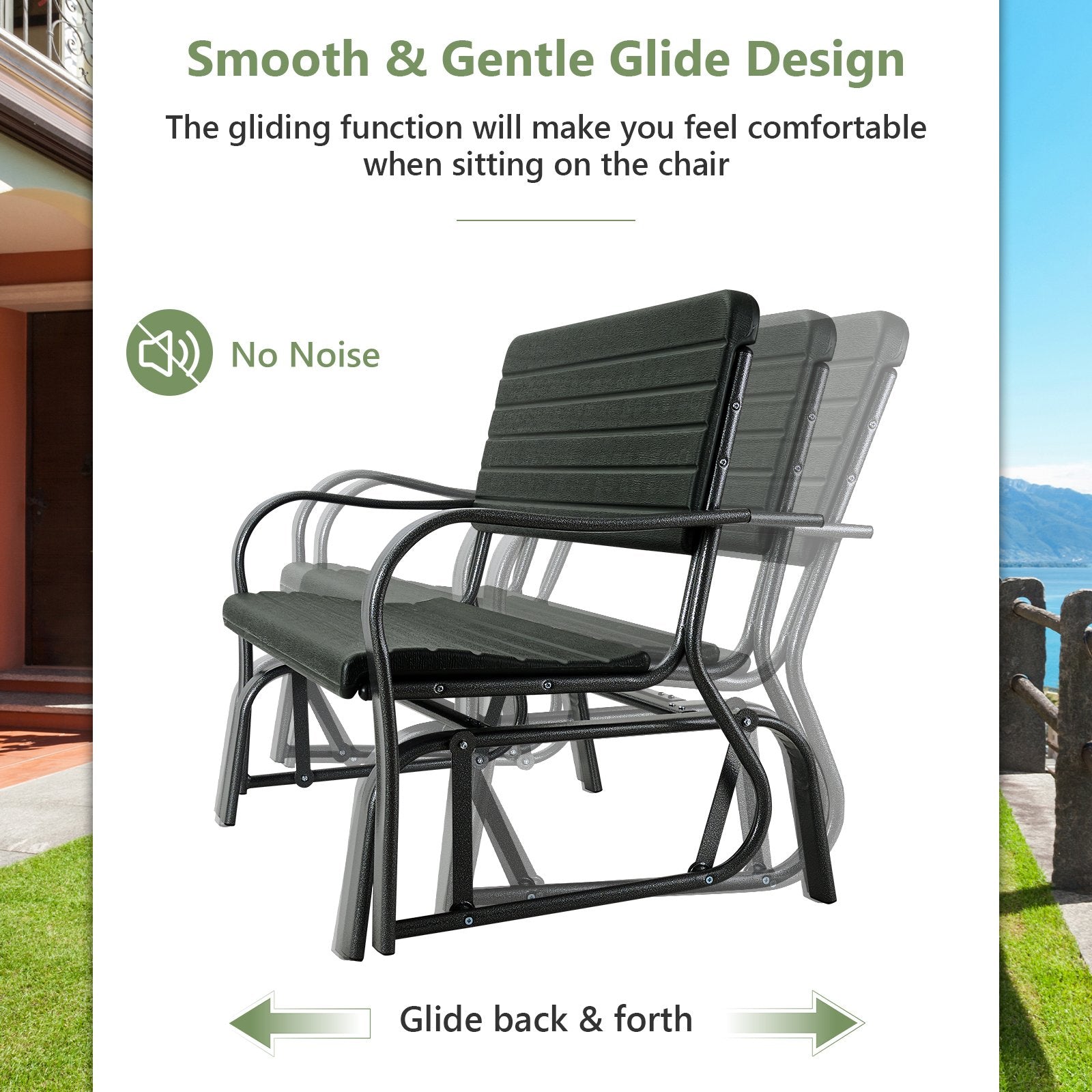 2-Seat Porch Glider with HDPE Back Seat and Steel Frame, Black Patio Rocking Chairs & Gliders   at Gallery Canada