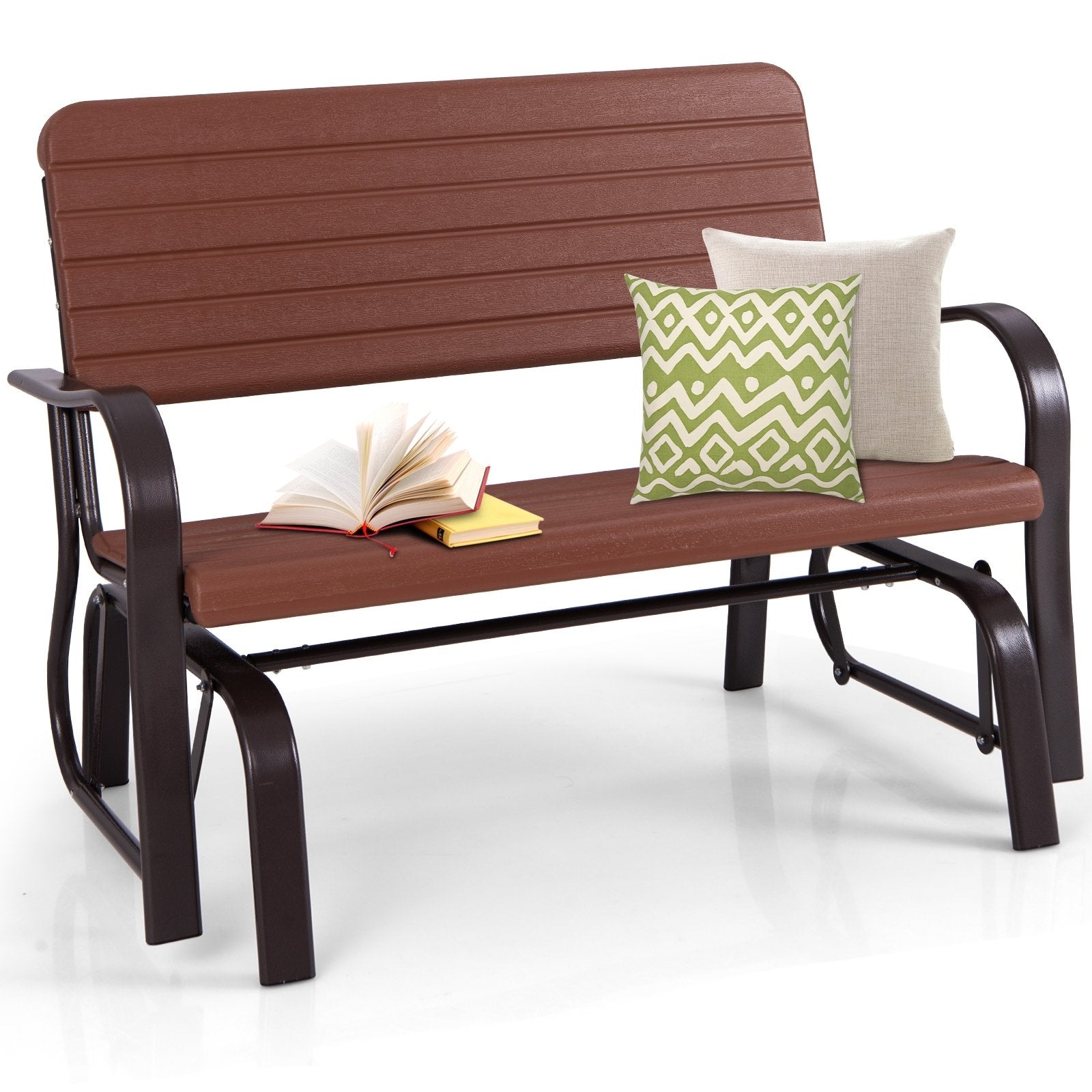 2-Seat Porch Glider with HDPE Back Seat and Steel Frame, Brown Patio Rocking Chairs & Gliders   at Gallery Canada