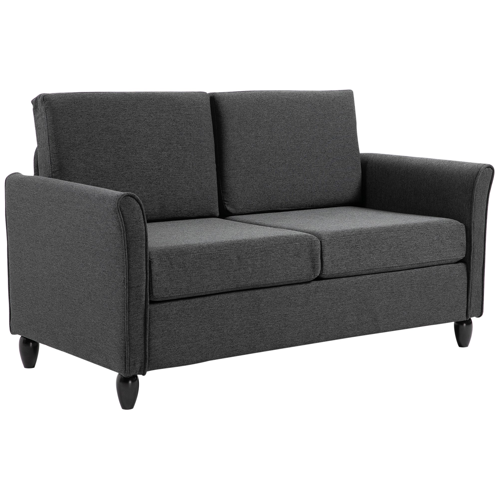 2-Seat Sofa Two-Seater Couch with Armrests and Wood Legs for Living Room, Bedroom, Dark Grey 2-Seater Sofas Dark Grey  at Gallery Canada