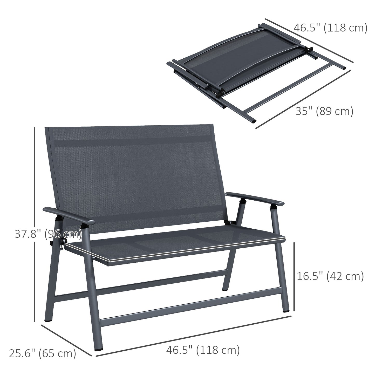 2-seater Folding Patio Camping Chair, Aluminum Frame Sports Chair with Armrest, Mesh Fabric Seat for Lawn Patio Chairs   at Gallery Canada