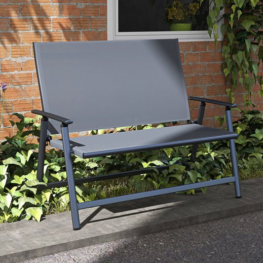 2-seater Folding Patio Camping Chair, Aluminum Frame Sports Chair with Armrest, Mesh Fabric Seat for Lawn Patio Chairs Grey  at Gallery Canada