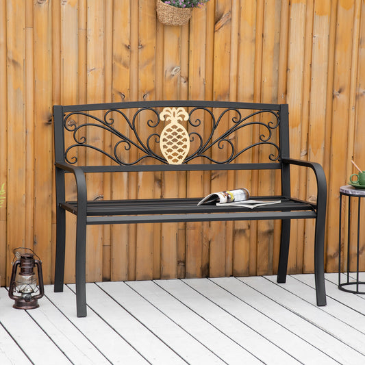 2 Seater Garden Bench 45" x 21.75" x 35.5" Steel Frame Loveseat for Yard, Lawn, Porch, Patio, Black and Gold - Gallery Canada