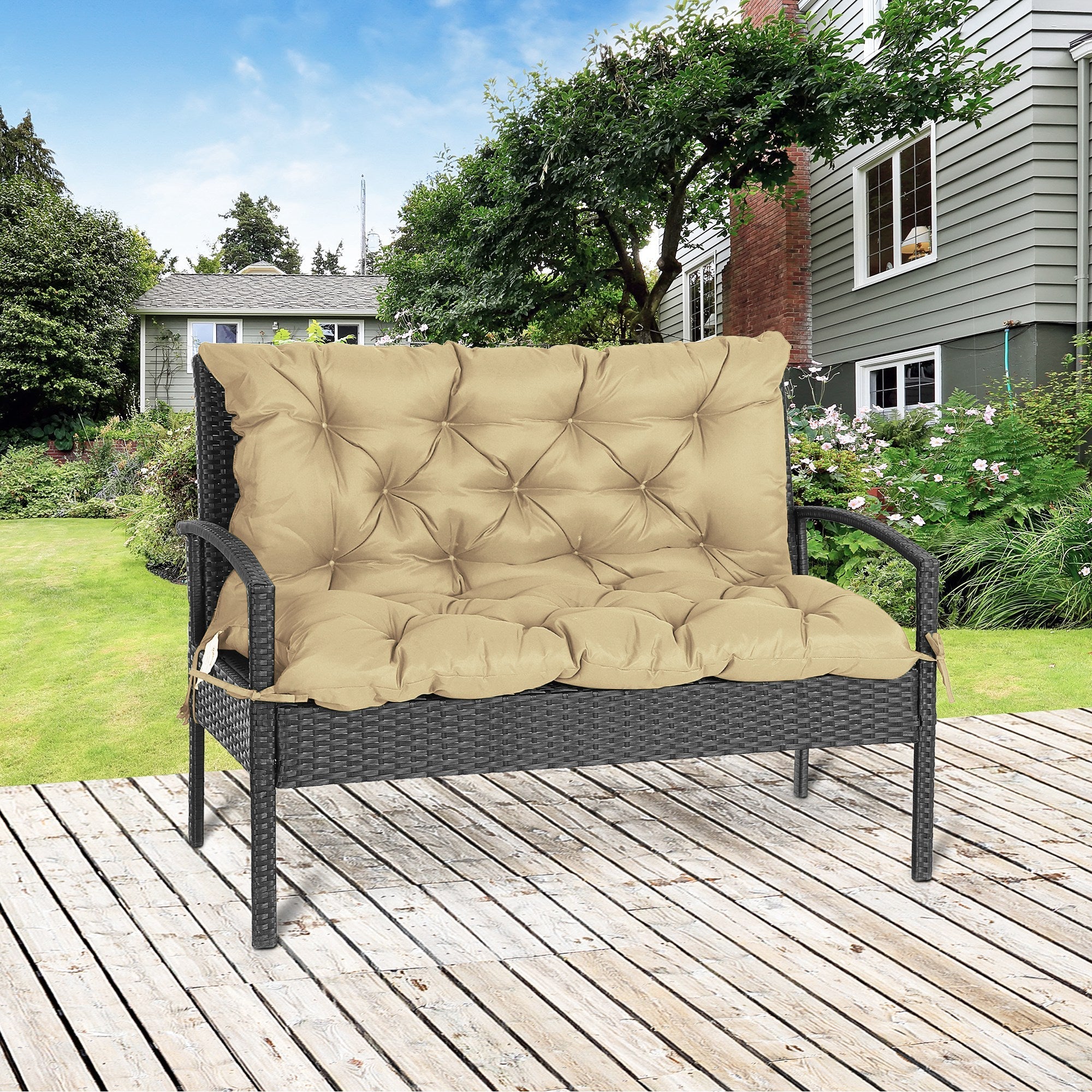 2-Seater Garden Bench Cushion Swing Chair Mat Replacement with Backrest, for Indoor and Outdoor, 39.4