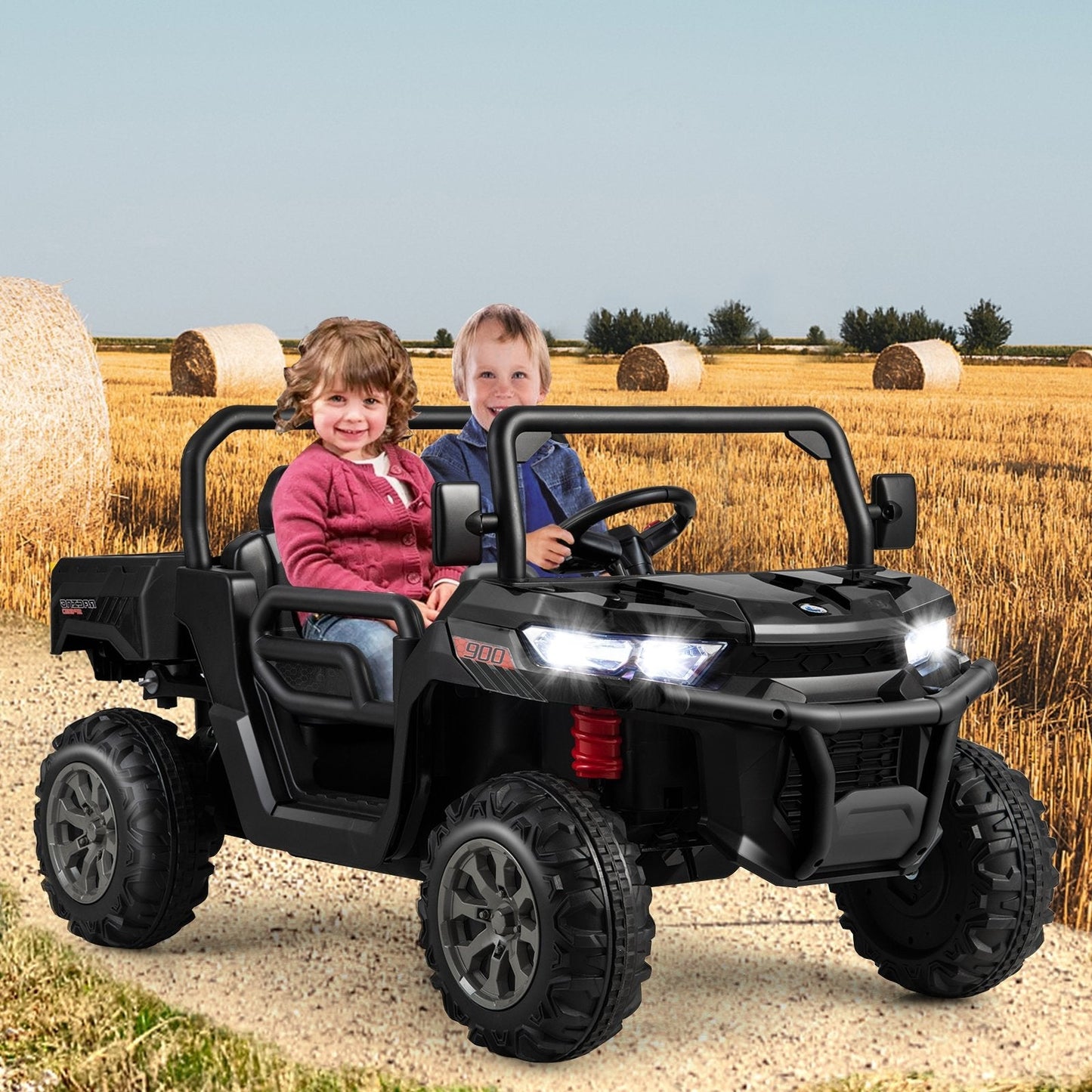 2-Seater Kids Ride On Dump Truck with Dump Bed and Shovel, Black Powered Ride On Toys   at Gallery Canada