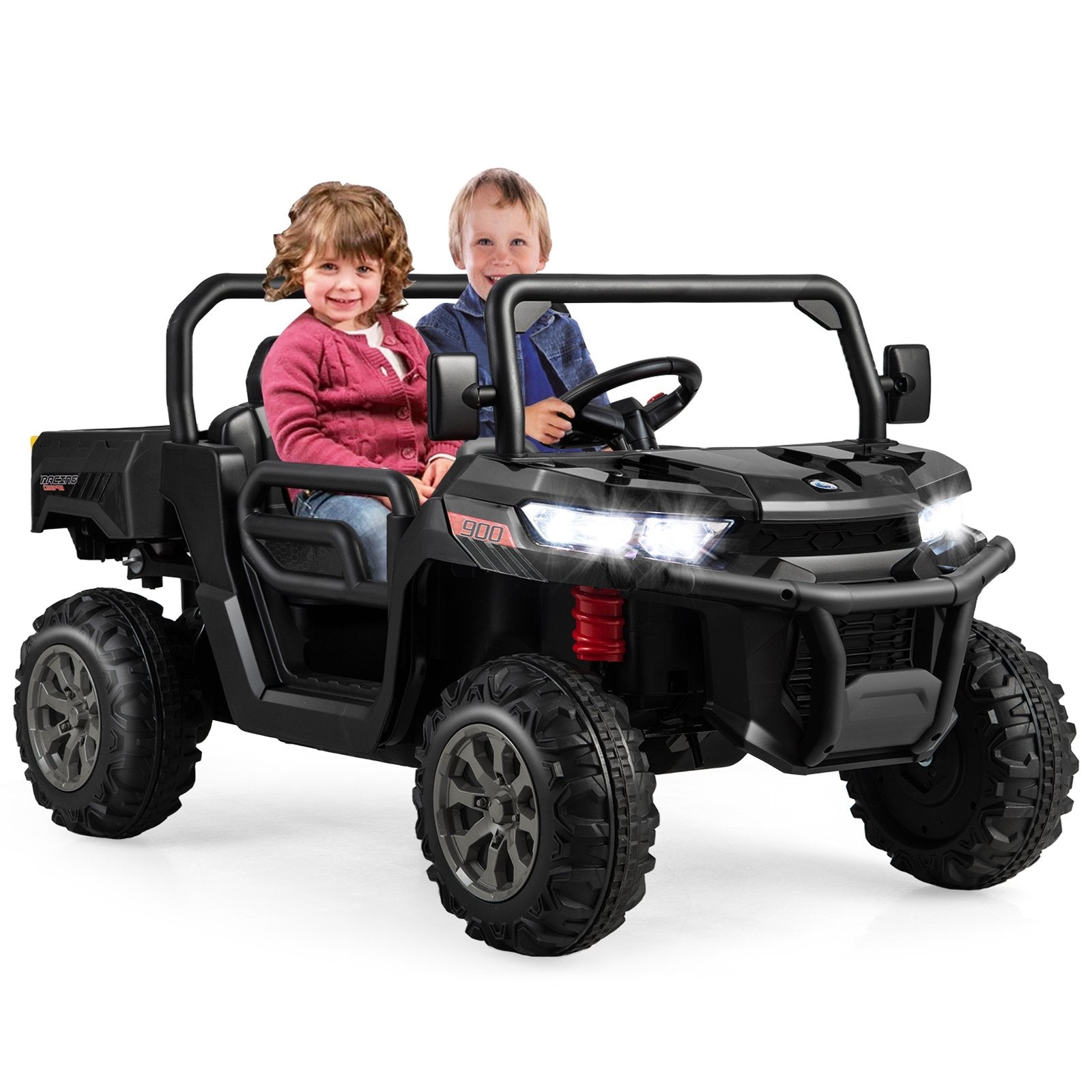 2-Seater Kids Ride On Dump Truck with Dump Bed and Shovel, Black Powered Ride On Toys   at Gallery Canada