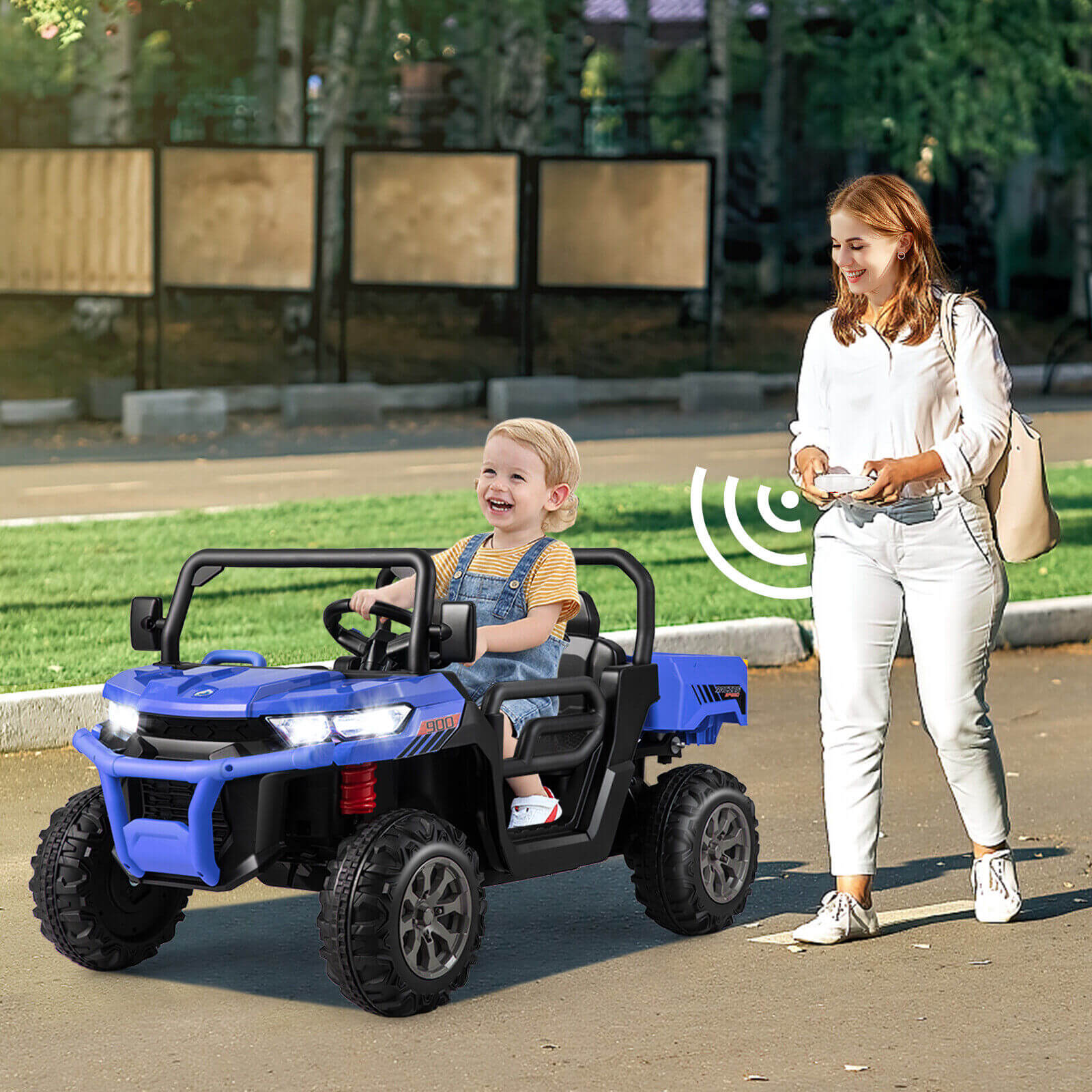 2-Seater Kids Ride On Dump Truck with Dump Bed and Shovel, Blue Powered Ride On Toys   at Gallery Canada