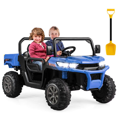 2-Seater Kids Ride On Dump Truck with Dump Bed and Shovel, Blue Powered Ride On Toys   at Gallery Canada