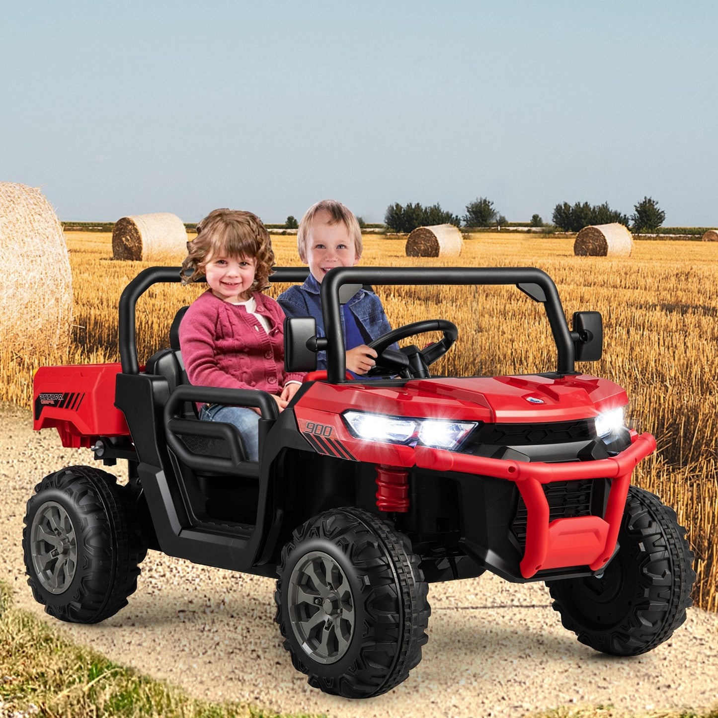 2-Seater Kids Ride On Dump Truck with Dump Bed and Shovel, Red Powered Ride On Toys   at Gallery Canada