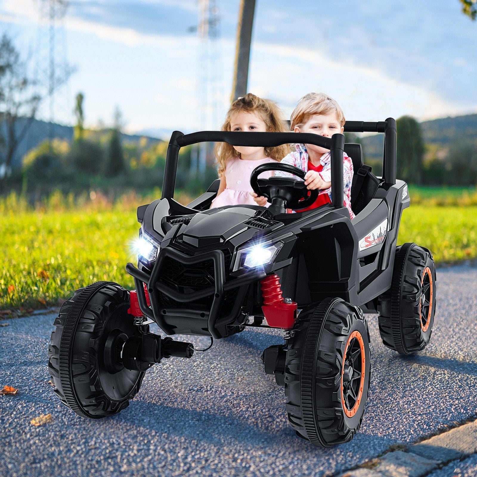 2-Seater Kids Ride on UTV with 2.4G Remote Control for over 3 Years Old Children, Black Powered Ride On Toys   at Gallery Canada