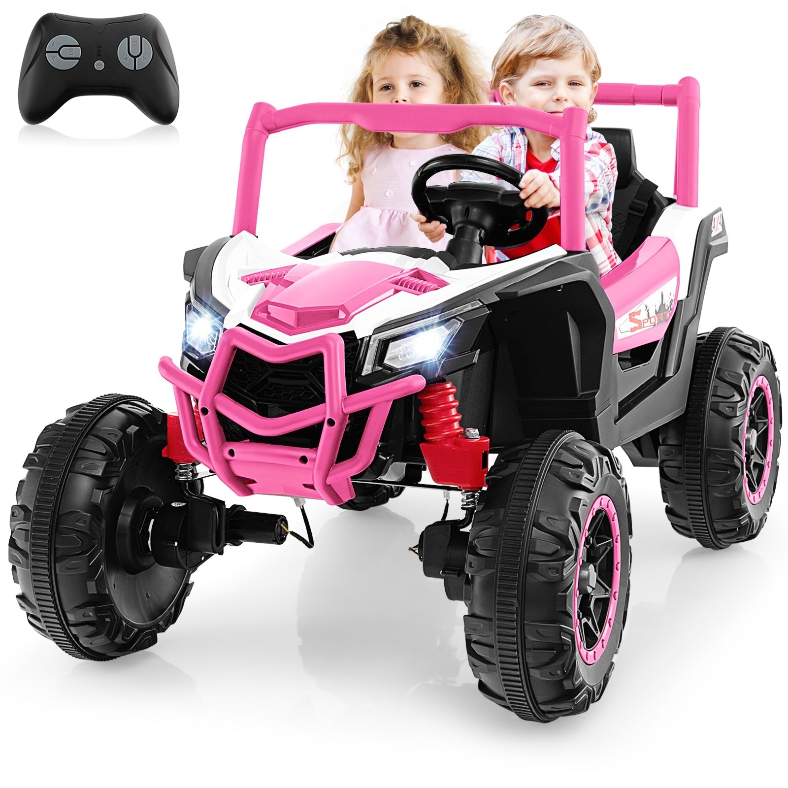 2-Seater Kids Ride on UTV with 2.4G Remote Control for over 3 Years Old Children, Pink Powered Ride On Toys   at Gallery Canada