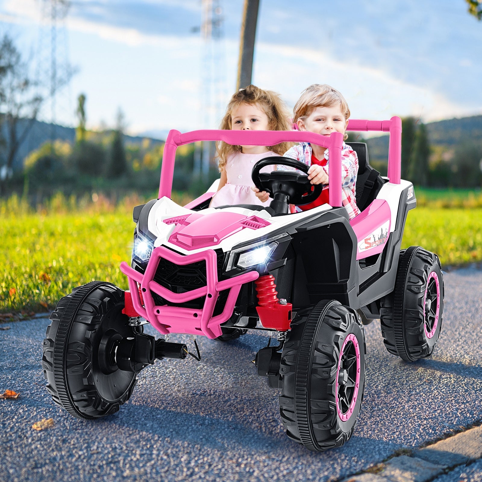 2-Seater Kids Ride on UTV with 2.4G Remote Control for over 3 Years Old Children, Pink Powered Ride On Toys   at Gallery Canada