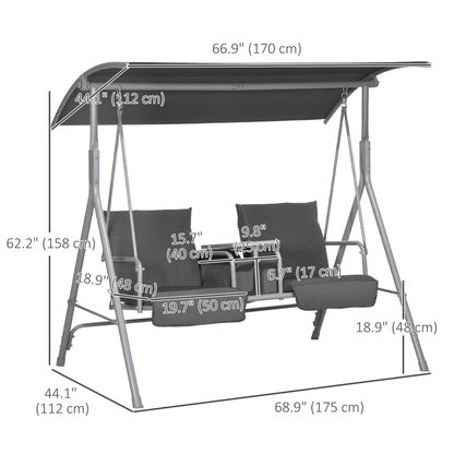 2-Seater Outdoor Porch Swing with Adjustable Canopy and Table, Patio Swing Chair for Garden, Poolside, Backyard, Grey Patio Swings with Stand   at Gallery Canada