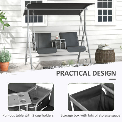 2-Seater Outdoor Porch Swing with Adjustable Canopy and Table, Patio Swing Chair for Garden, Poolside, Backyard, Grey Patio Swings with Stand   at Gallery Canada