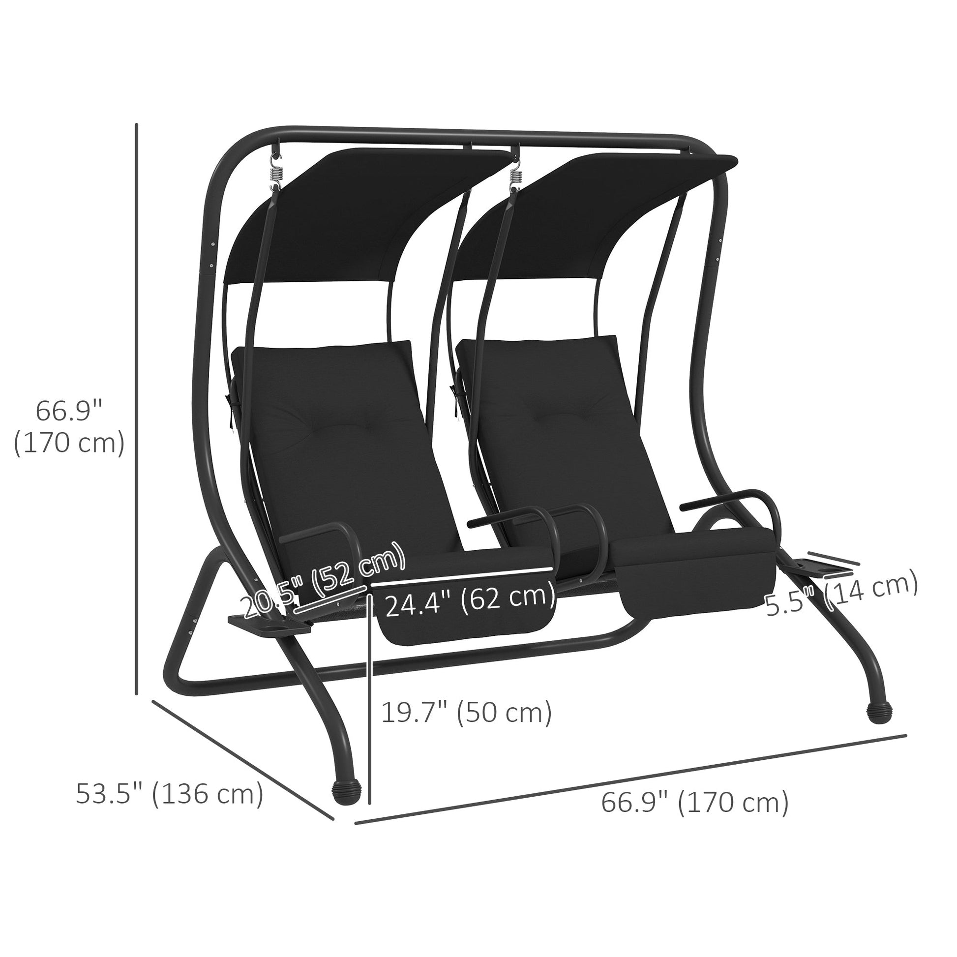 2-Seater Outdoor Porch Swing with Canopy, Patio Swing Chair for Garden, Poolside, Backyard, Black - Gallery Canada