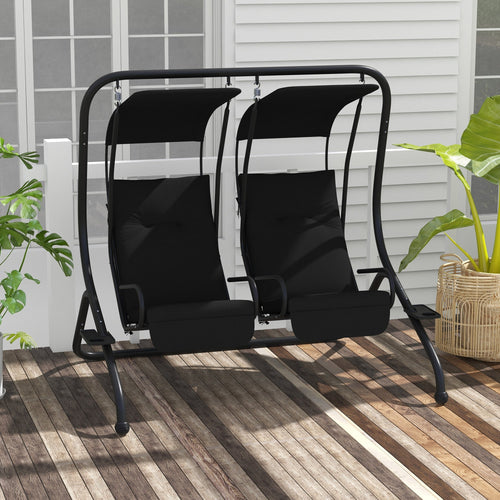2-Seater Outdoor Porch Swing with Canopy, Patio Swing Chair for Garden, Poolside, Backyard, Black