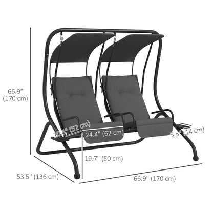 2-Seater Outdoor Porch Swing with Canopy, Patio Swing Chair for Garden, Poolside, Backyard, Grey Patio Swings with Stand   at Gallery Canada