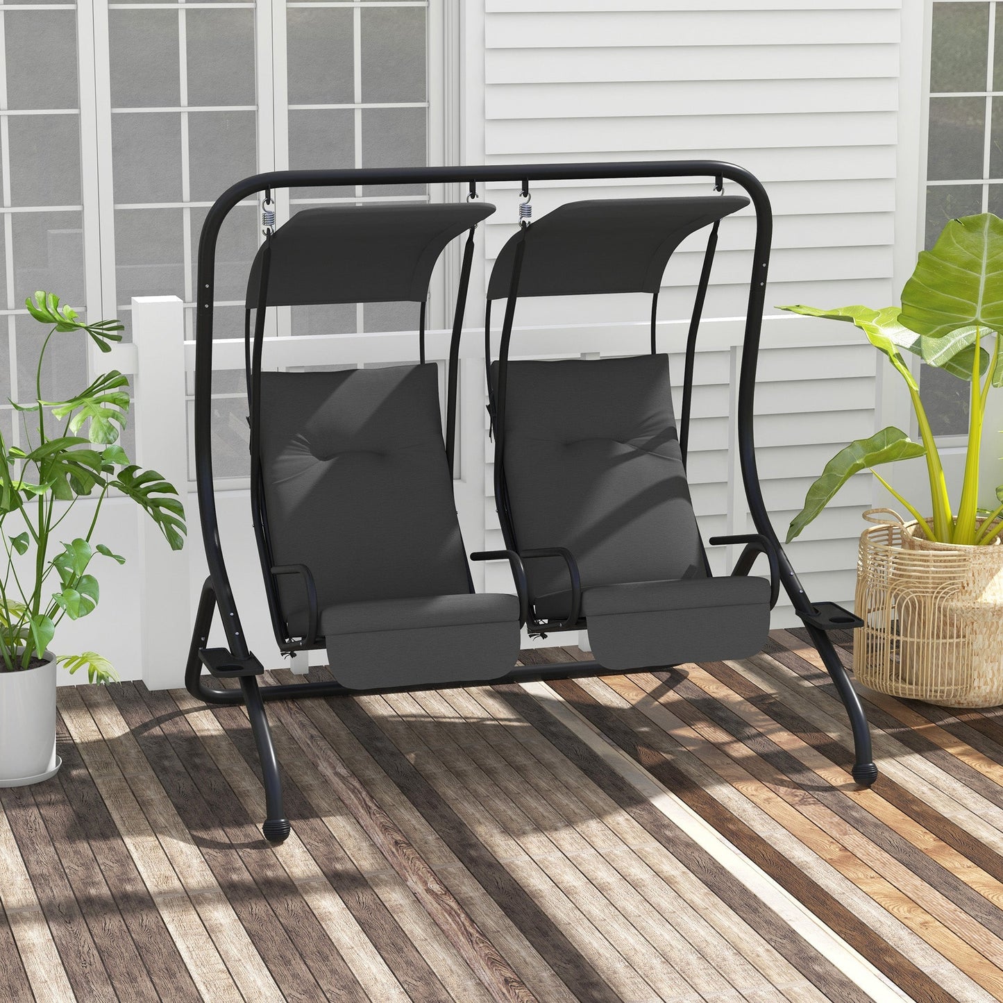 2-Seater Outdoor Porch Swing with Canopy, Patio Swing Chair for Garden, Poolside, Backyard, Grey Patio Swings with Stand   at Gallery Canada