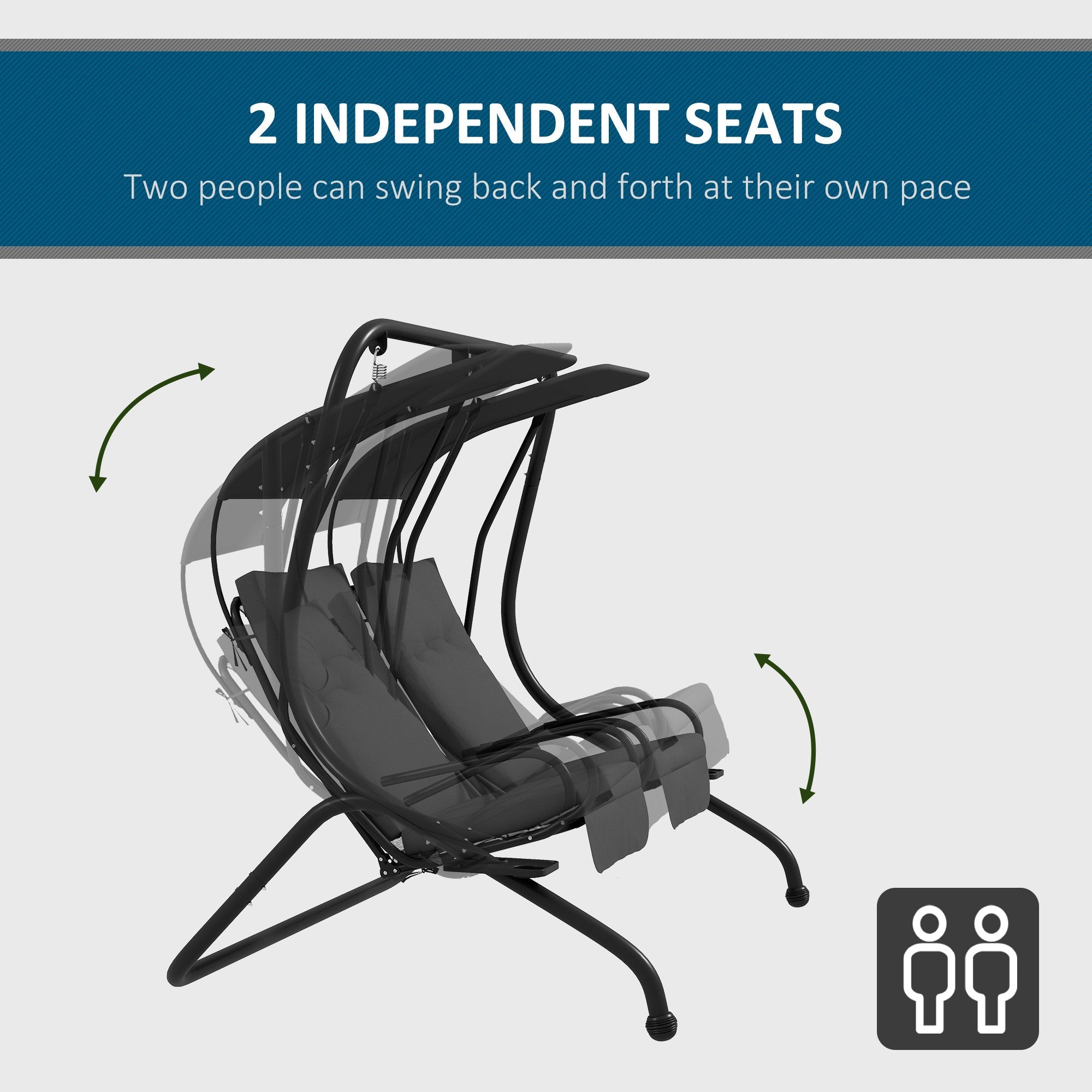 2-Seater Outdoor Porch Swing with Canopy, Patio Swing Chair for Garden, Poolside, Backyard, Grey Patio Swings with Stand   at Gallery Canada