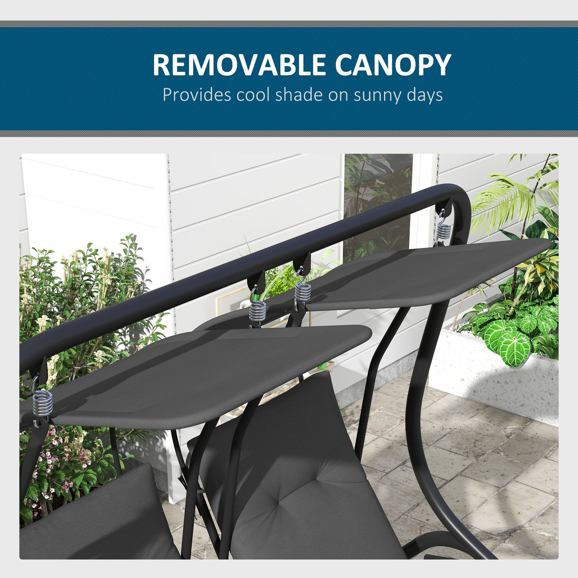 2-Seater Outdoor Porch Swing with Canopy, Patio Swing Chair for Garden, Poolside, Backyard, Grey Patio Swings with Stand   at Gallery Canada