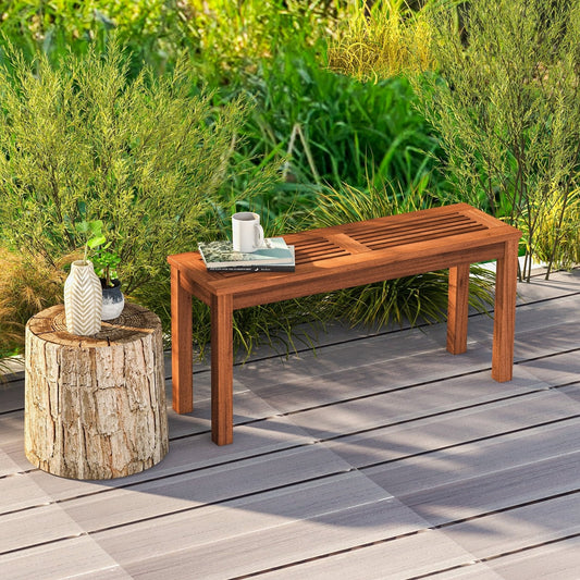 2-Seater Patio Backless Dining Bench with Breathable Slatted Seat, Natural Outdoor Benches   at Gallery Canada