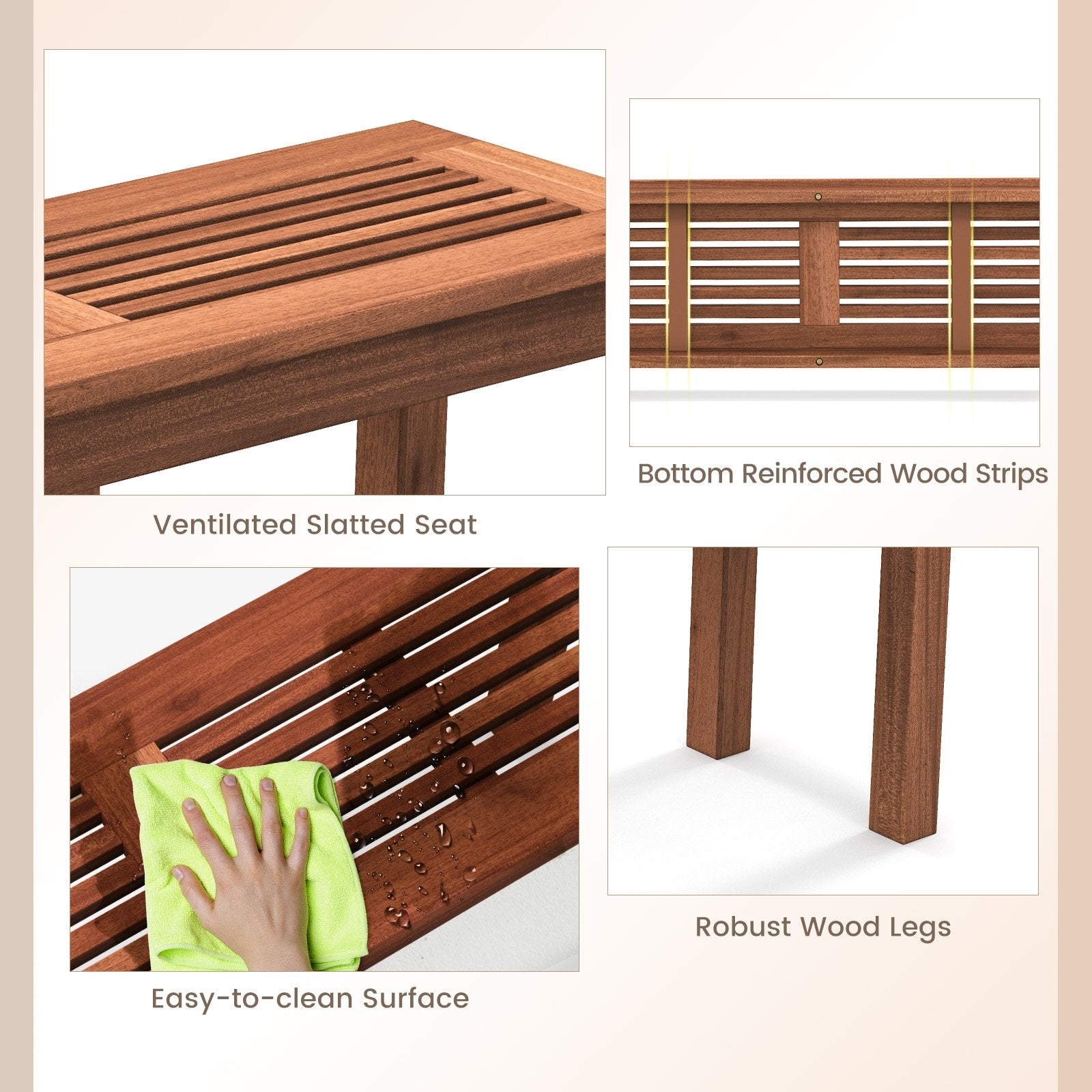 2-Seater Patio Backless Dining Bench with Breathable Slatted Seat, Natural Outdoor Benches   at Gallery Canada