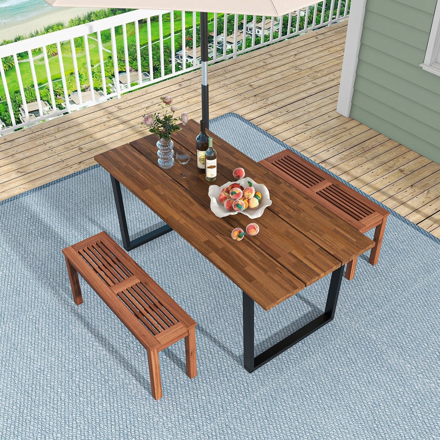 2-Seater Patio Backless Dining Bench with Breathable Slatted Seat, Natural Outdoor Benches   at Gallery Canada