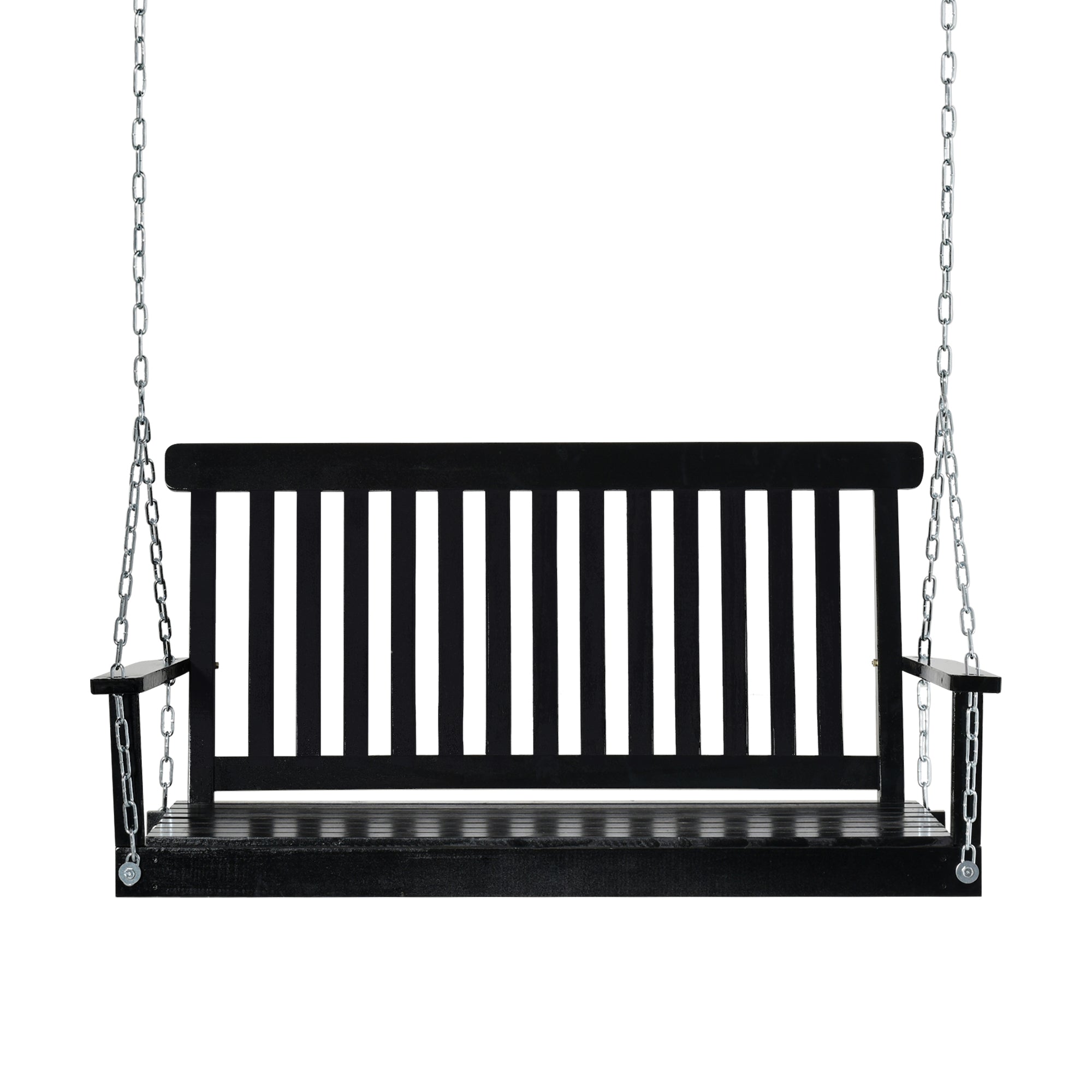 2-Seater Patio Swing Chair, Fir Wooden Porch Swing with Slatted Design, Hanging Chains for Outdoor, Garden, Black Hanging Porch Swings Black  at Gallery Canada