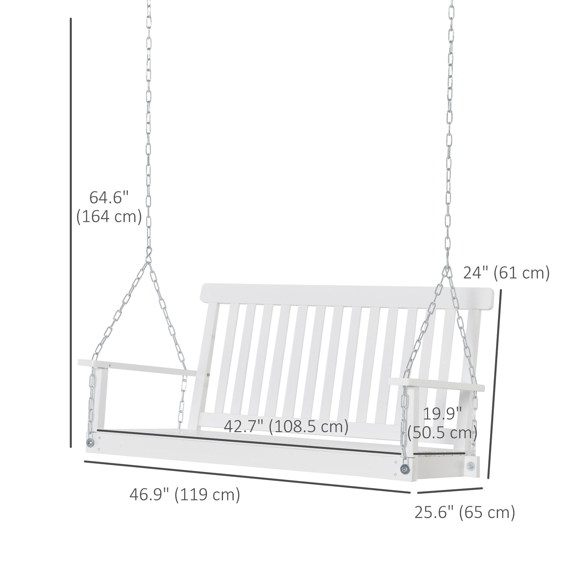 2-Seater Patio Swing Chair, Fir Wooden Porch Swing with Slatted Design, Hanging Chains for Outdoor, Garden, White Hanging Porch Swings   at Gallery Canada