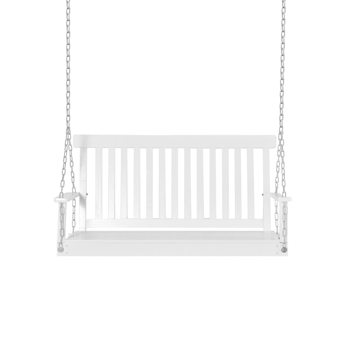 2-Seater Patio Swing Chair, Fir Wooden Porch Swing with Slatted Design, Hanging Chains for Outdoor, Garden, White Hanging Porch Swings White  at Gallery Canada