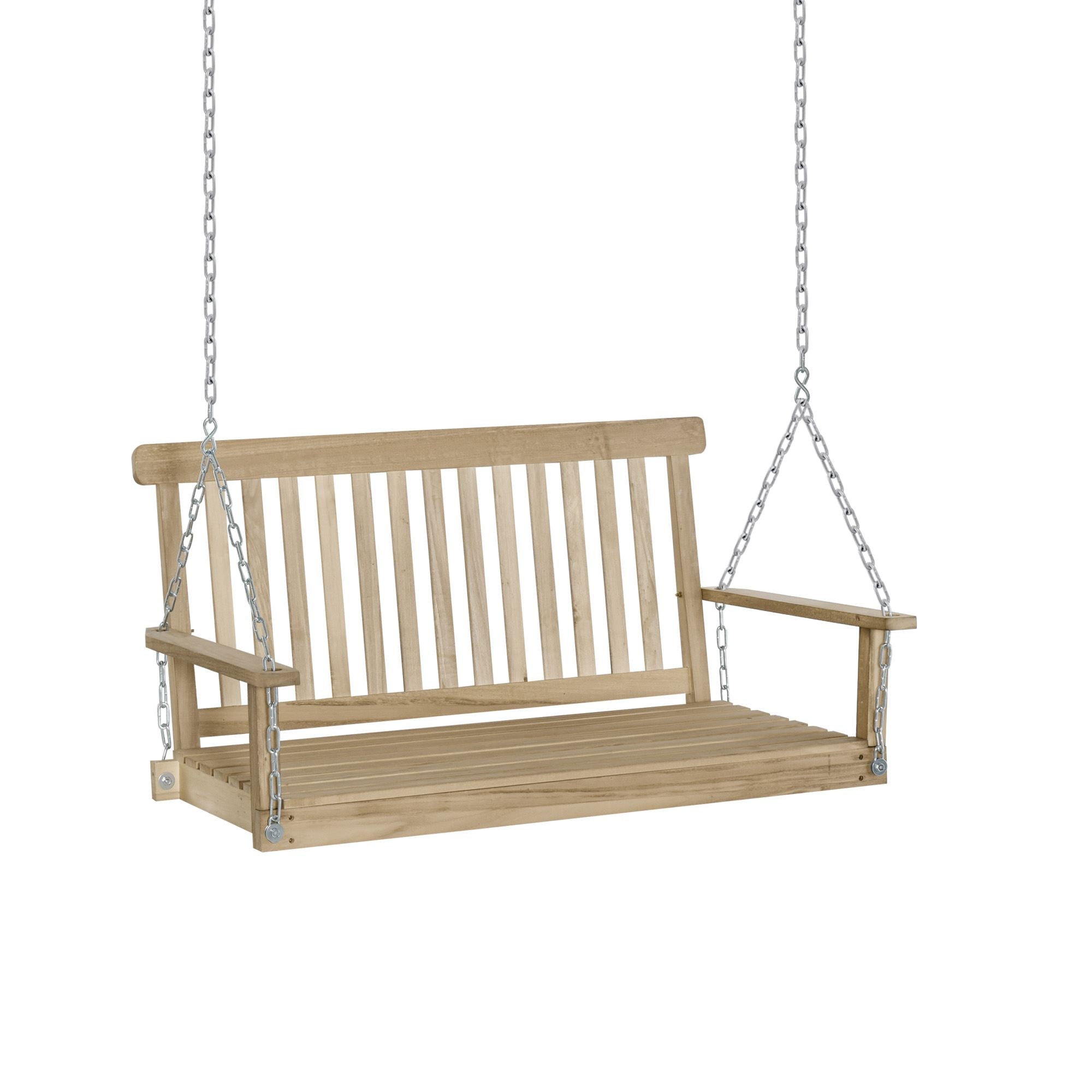 2-Seater Porch Swing Outdoor Patio Swing Chair Seat with Slatted Build, Hanging Chains, Fir Wooden Design, Natural Patio Swings with Stand Natural  at Gallery Canada