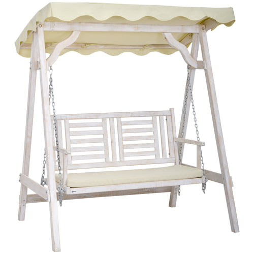 2 Seater Porch Swing w/ Stand, Canopy and Cushion, Outdoor Swing Chair Wooden Swinging Bench