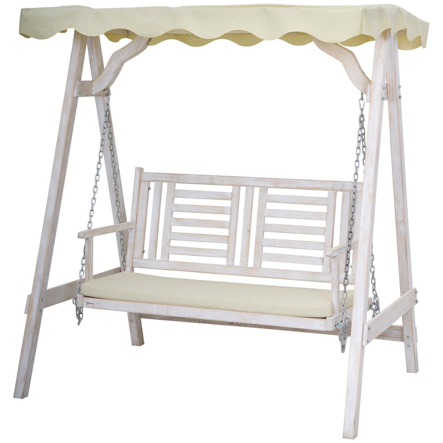 2 Seater Porch Swing w/ Stand, Canopy and Cushion, Outdoor Swing Chair Wooden Swinging Bench Patio Swings with Stand   at Gallery Canada