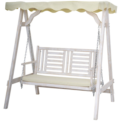 2 Seater Porch Swing w/ Stand, Canopy and Cushion, Outdoor Swing Chair Wooden Swinging Bench - Gallery Canada