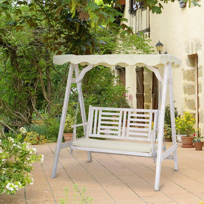 2 Seater Porch Swing w/ Stand, Canopy and Cushion, Outdoor Swing Chair Wooden Swinging Bench - Gallery Canada