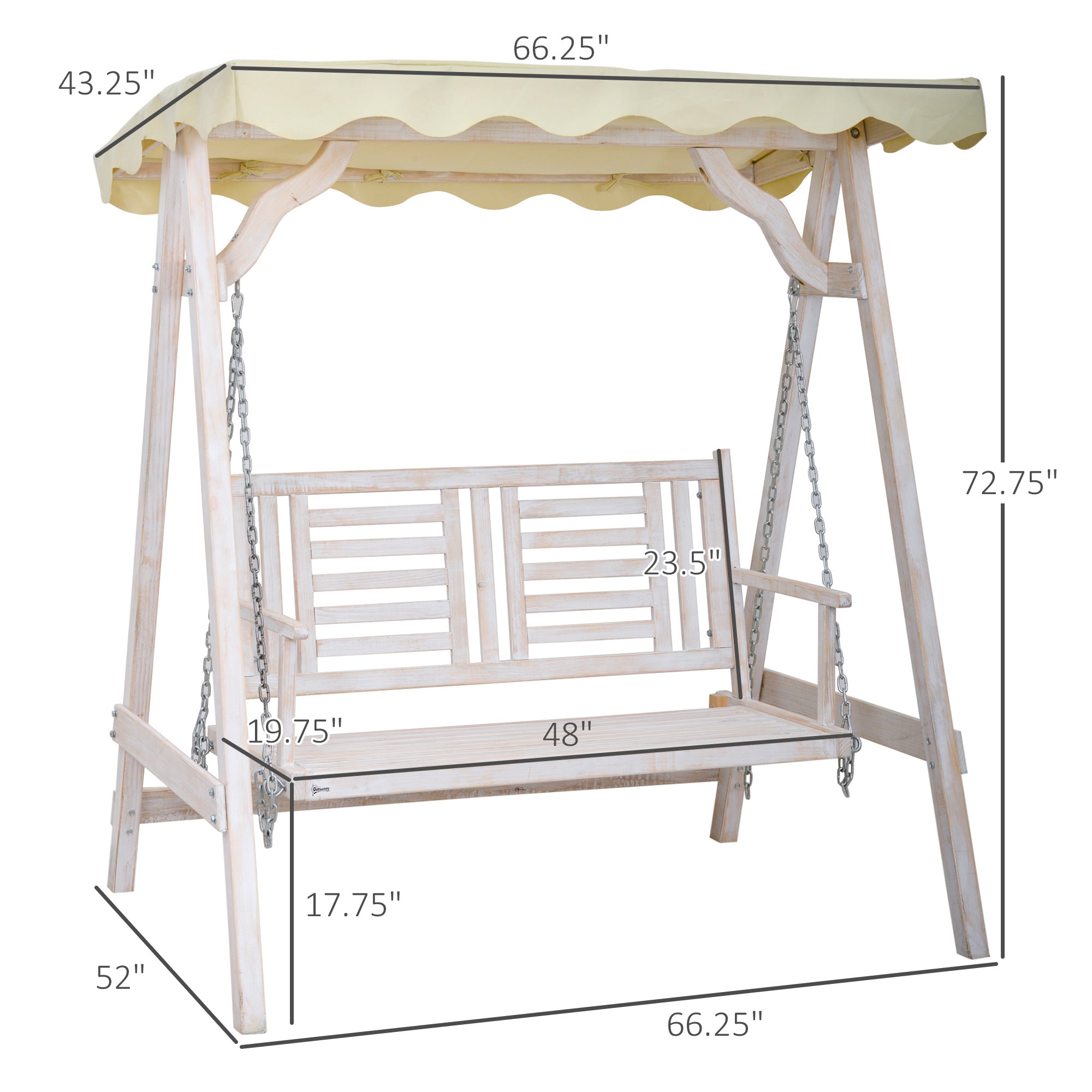 2 Seater Porch Swing w/ Stand, Canopy and Cushion, Outdoor Swing Chair Wooden Swinging Bench Patio Swings with Stand   at Gallery Canada