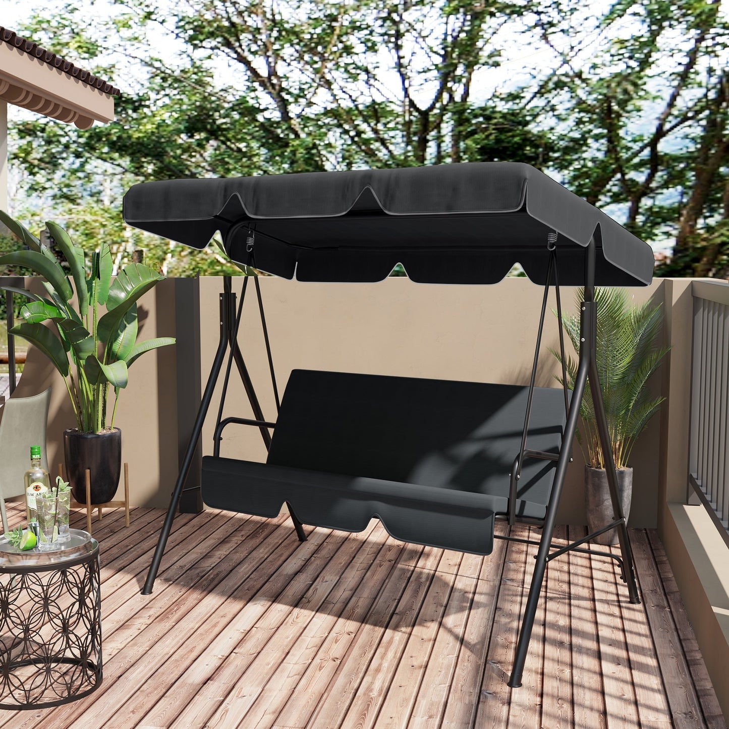 2 Seater Swing Canopy Replacement, Outdoor Swing Seat Top Cover, UV50+ Sun Shade (Canopy Only), Black Porch Swings with Canopy   at Gallery Canada