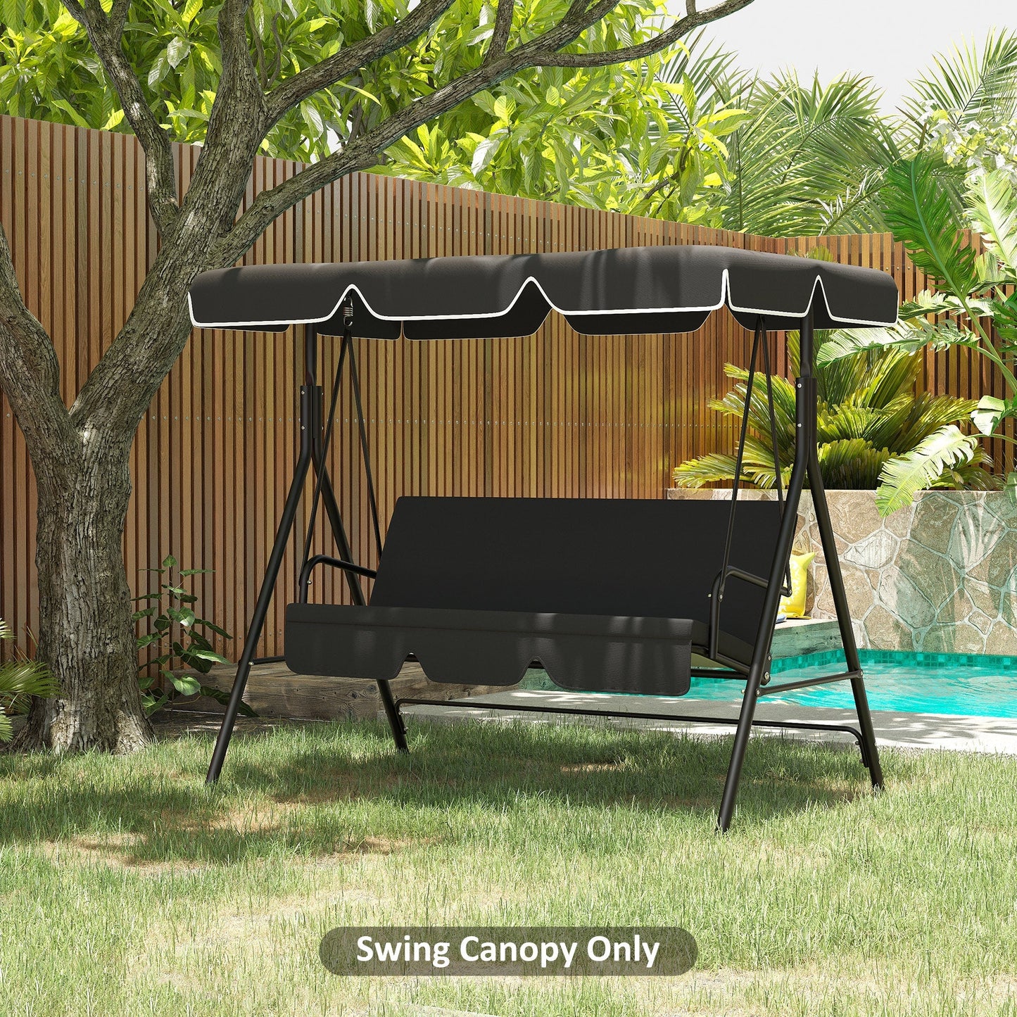 2 Seater Swing Canopy Replacement, Outdoor Swing Seat Top Cover, UV50+ Sun Shade (Canopy Only), Black Porch Swings with Canopy   at Gallery Canada