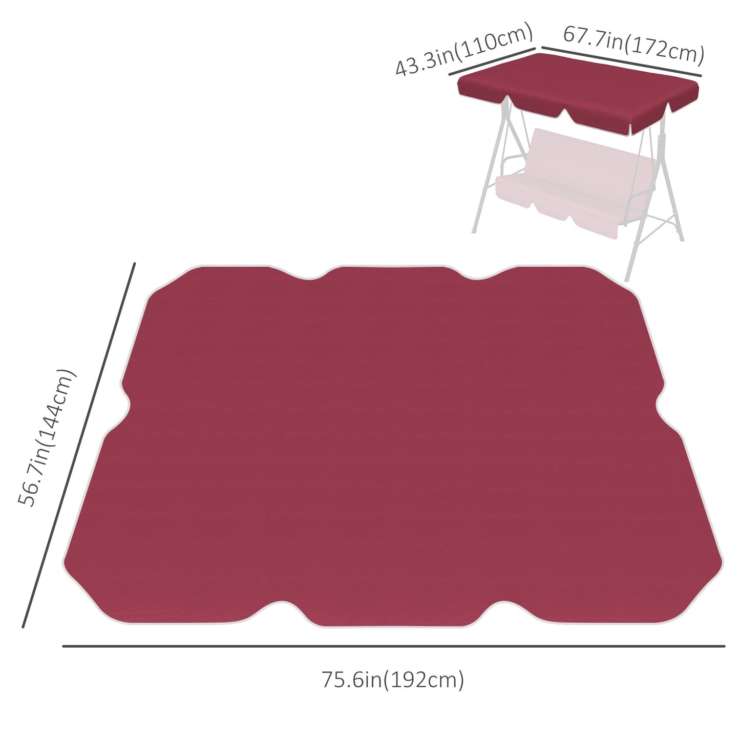 2 Seater Swing Canopy Replacement, Outdoor Swing Seat Top Cover, UV50+ Sun Shade (Canopy Only), Wine Red Porch Swings with Canopy   at Gallery Canada