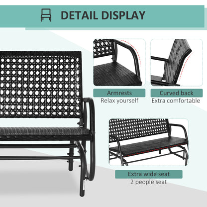 Extra Wide 2-Seater Wicker Outdoor Glider Bench with Curved Backrest, Black Outdoor Gliders   at Gallery Canada