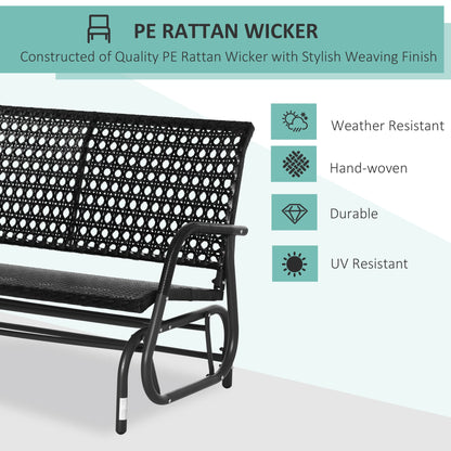 Extra Wide 2-Seater Wicker Outdoor Glider Bench with Curved Backrest, Black Outdoor Gliders   at Gallery Canada