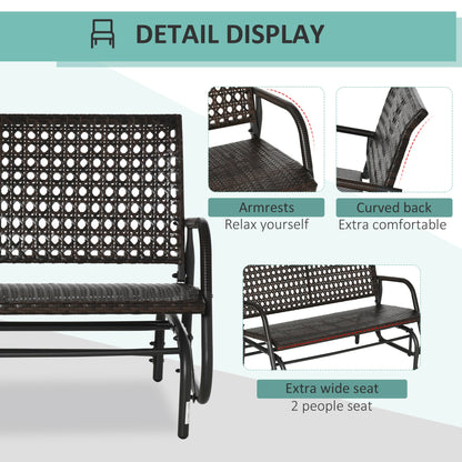 Extra Wide 2-Seater Wicker Glider Bench with Curved Backrest for Outdoors, Brown Outdoor Gliders   at Gallery Canada