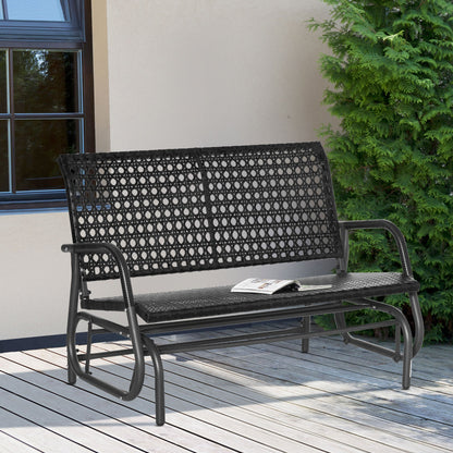 Extra Wide 2-Seater Wicker Outdoor Glider Bench with Curved Backrest, Black Outdoor Gliders   at Gallery Canada