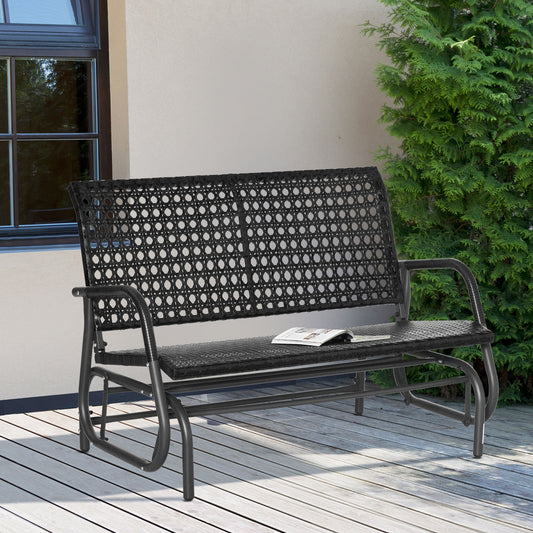 Extra Wide 2-Seater Wicker Outdoor Glider Bench with Curved Backrest, Black Outdoor Gliders Multi Colour  at Gallery Canada