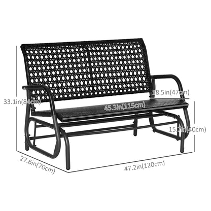 Extra Wide 2-Seater Wicker Outdoor Glider Bench with Curved Backrest, Black Outdoor Gliders   at Gallery Canada