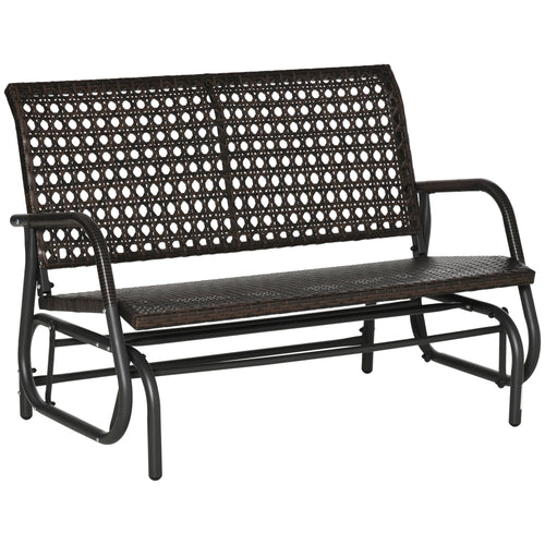 Extra Wide 2-Seater Wicker Glider Bench with Curved Backrest for Outdoors, Brown