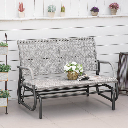 Extra Wide 2-Seater Wicker Glider Bench with Curved Backrest, Mixed Grey