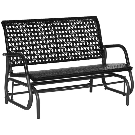 2 Seater Wicker Outdoor Glider Bench, Patio Swing Rocker Chair Garden Bench, Garden Loveseat Rocking Chair, w/ Extra Wide Seat and Curved Backrest for Backyard, Poolside, Lawn, Black - Gallery Canada